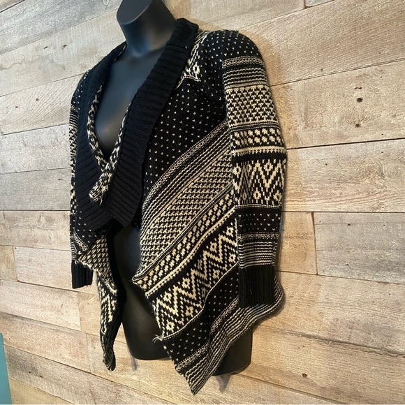 Miss Lulo women’s black & cream geometric open cardigan sweater in size m/l - Picture 2 of 8